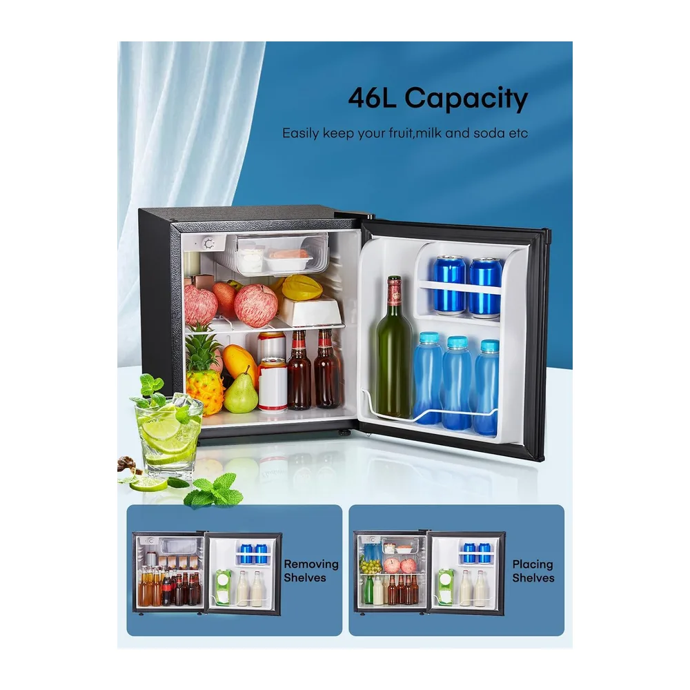 FOHERE Mini Frigorífico Bar 46L, Nevera Pequeña Silencioso, Control de Temperatura Regulable, Mono Puerta, — 2
