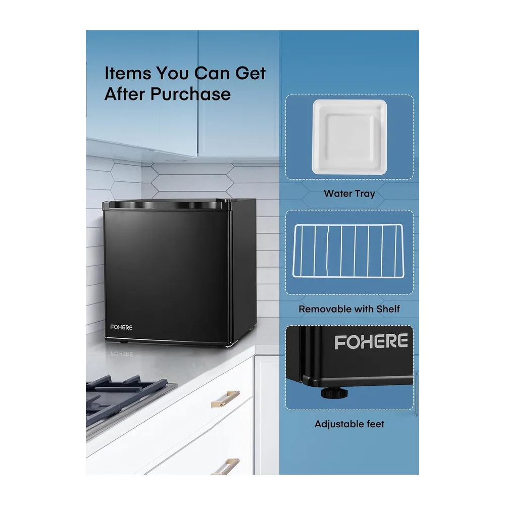 FOHERE Mini Frigorífico Bar 46L, Nevera Pequeña Silencioso, Control de Temperatura Regulable, Mono Puerta, — 3