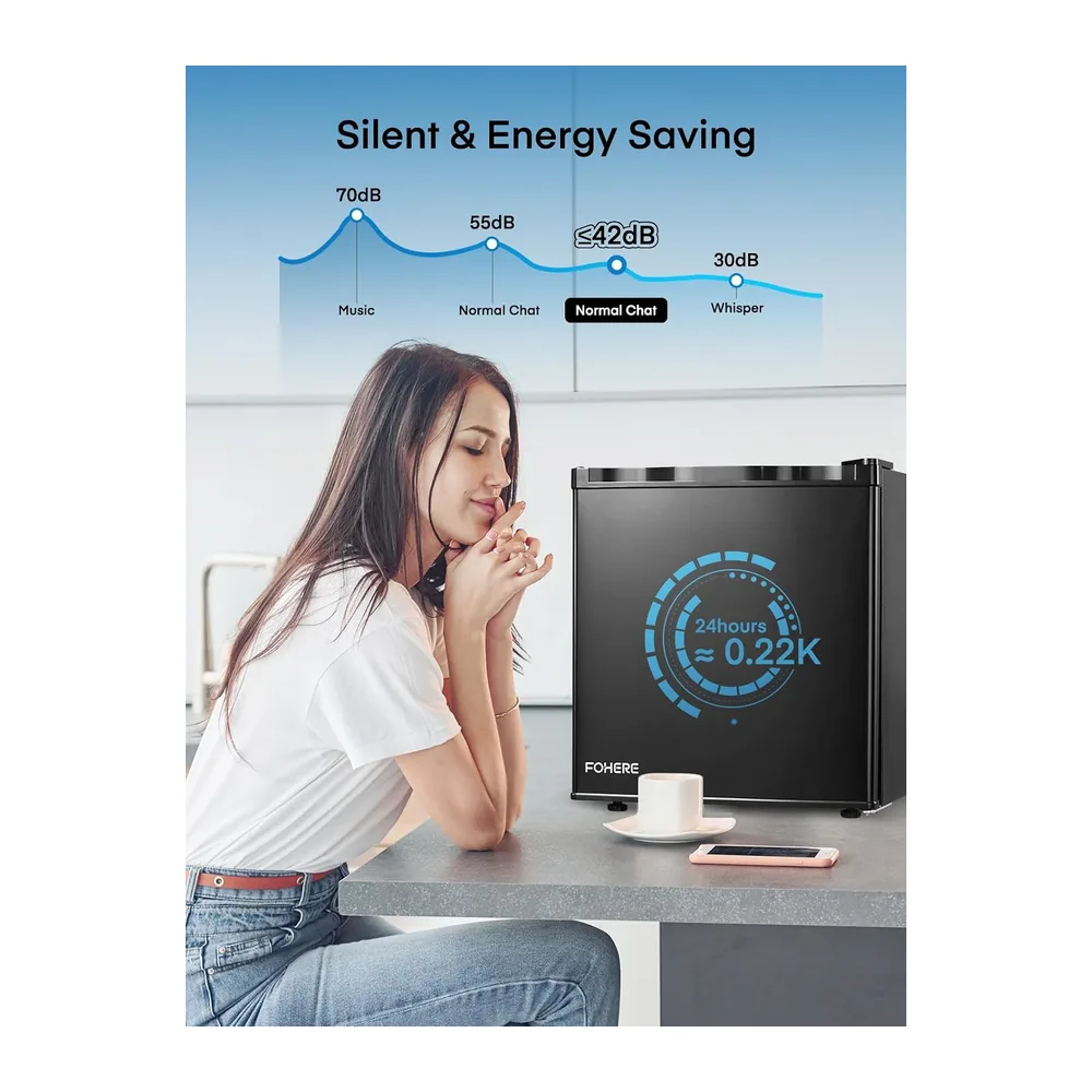 FOHERE Mini Frigorífico Bar 46L, Nevera Pequeña Silencioso, Control de Temperatura Regulable, Mono Puerta, — 4