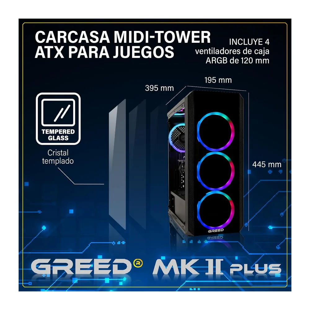 Greed® MK2 Plus - High End Gaming PC - AMD Ryzen 7 5700X + RX 9060 XT 16 GB - Ordenador de sobremesa a 4K & — 2