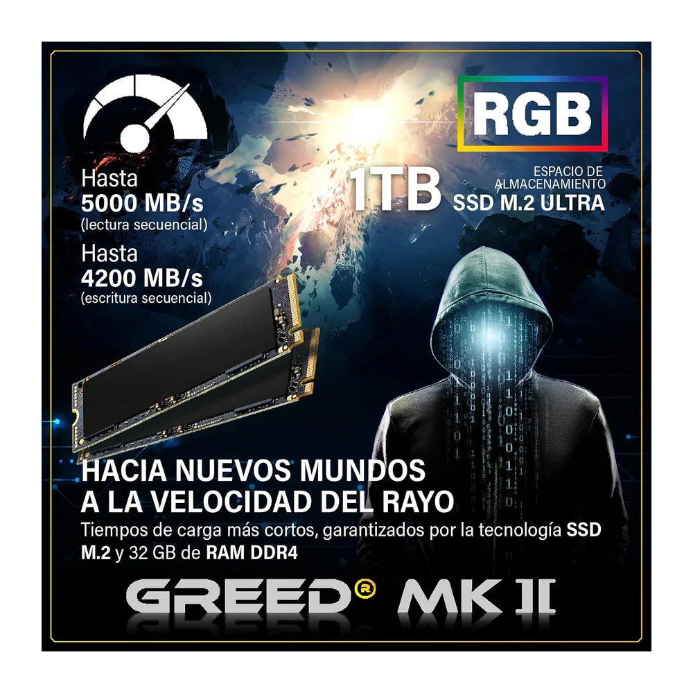 Greed® MK2 Plus - High End Gaming PC - AMD Ryzen 7 5700X + RX 9060 XT 16 GB - Ordenador de sobremesa a 4K & — 5