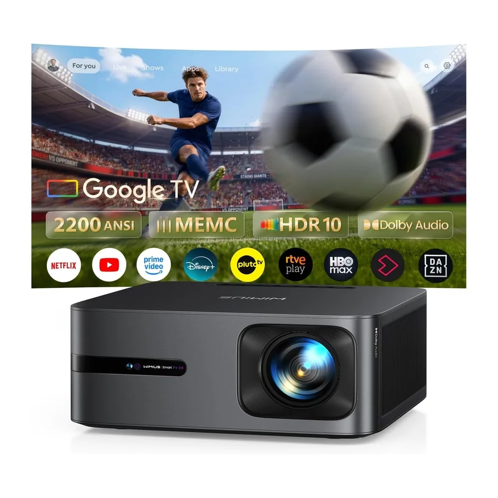 Proyector 4K | 2200 ANSI Brillo | Google TV 14.0 Integrado | Audio Dolby 56W| Proyector FHD 1080P Nativo,