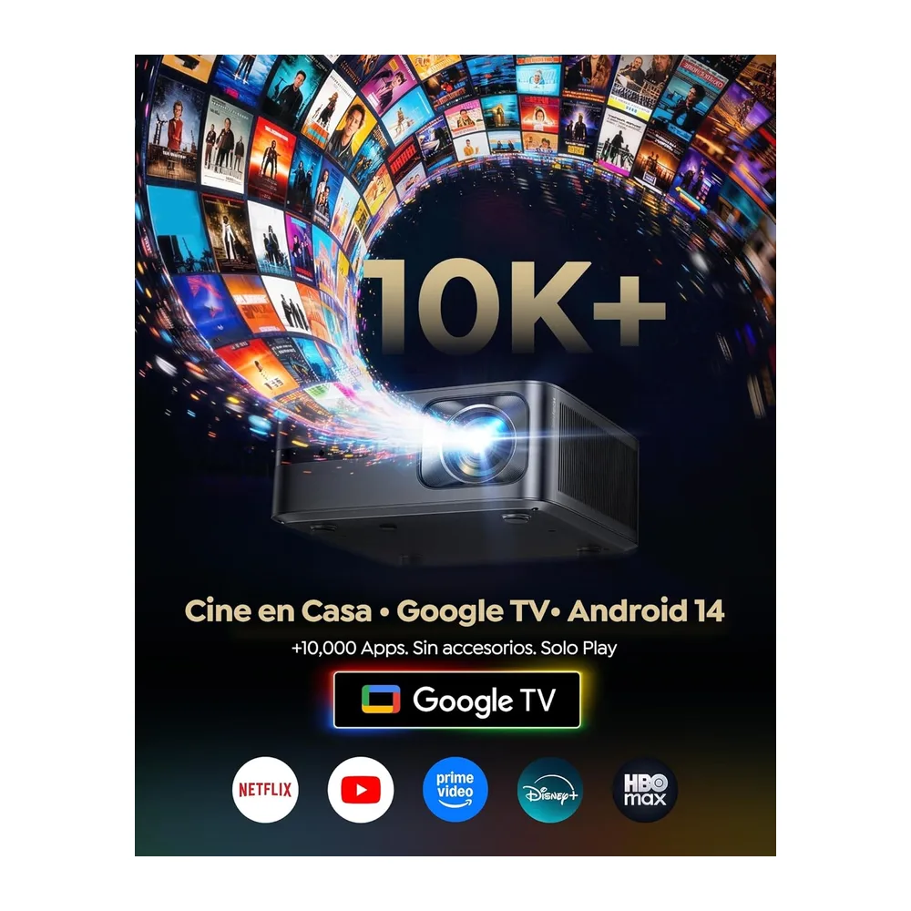 Proyector 4K | 2200 ANSI Brillo | Google TV 14.0 Integrado | Audio Dolby 56W| Proyector FHD 1080P Nativo, — 2
