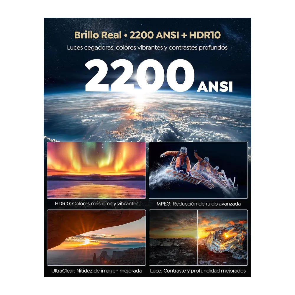 Proyector 4K | 2200 ANSI Brillo | Google TV 14.0 Integrado | Audio Dolby 56W| Proyector FHD 1080P Nativo, — 3