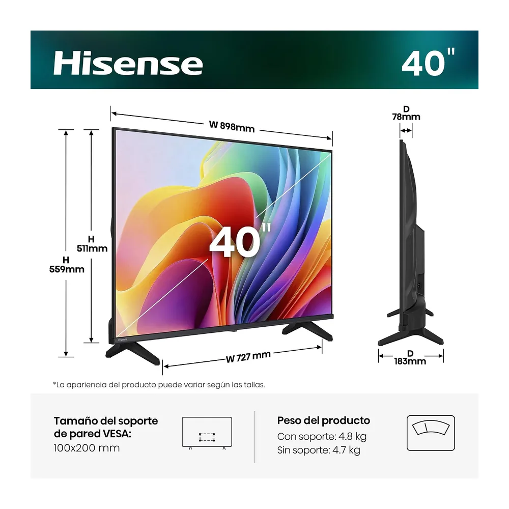 Hisense 40A4S - FHD Smart TV 40 Pulgadas,Natural Colour Enhancer, Dolby Audio, Share to TV, Reducción de — 2