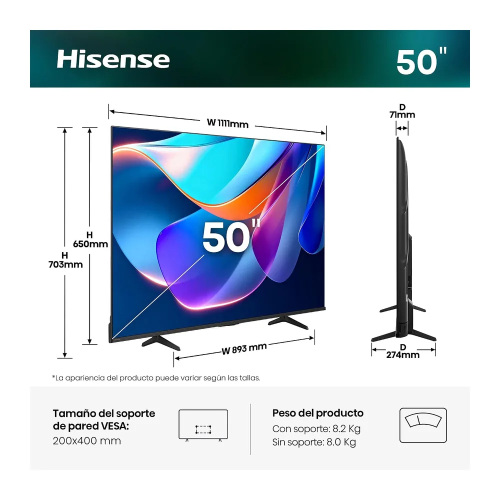 Hisense 50A6S - UHD 4K Smart TV 50 Pulgadas, Escalador IA 4K, Smooth Motion IA, Modo Juego Plus, Dolby — 3