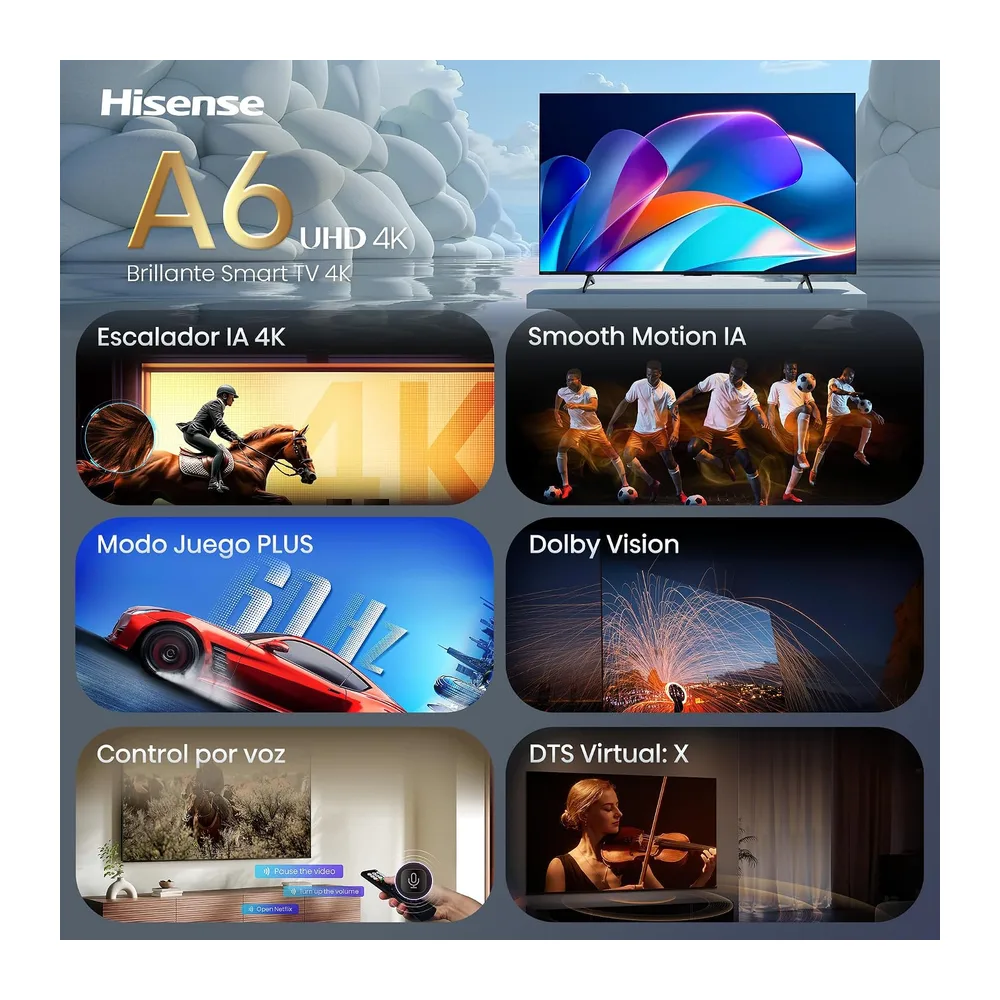 Hisense 50A6S - UHD 4K Smart TV 50 Pulgadas, Escalador IA 4K, Smooth Motion IA, Modo Juego Plus, Dolby — 4