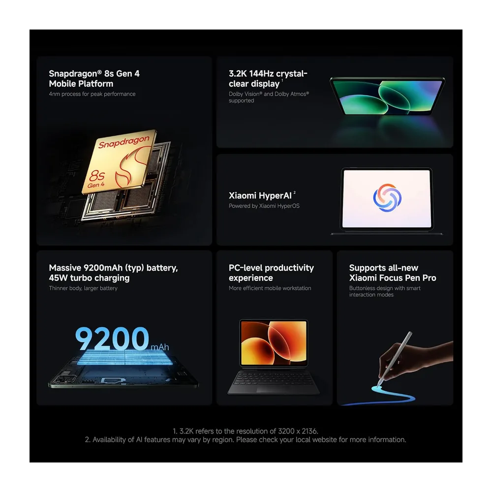 XIAOMI Pad 8 - Tablet de 11.2" 3.2K (Snapdragon 8s Gen 4, 8GB de RAM, 128GB de ROM, WiFi 7, 1 año de garantía — 2