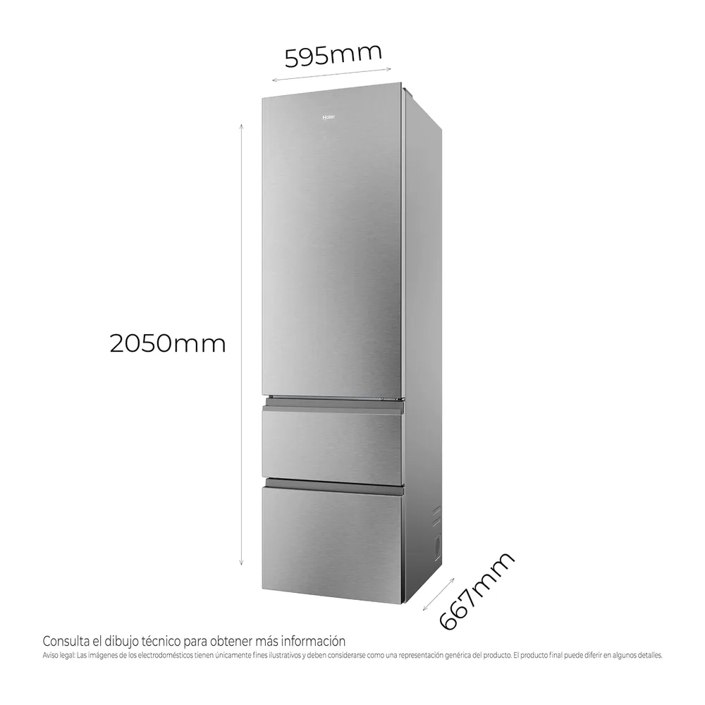 Haier 3D 60 HTR3620ENMG - Frigorífico Combi, Capacidad 414L, Cajones Direct Access, Circular AirFlow, Motor — 2