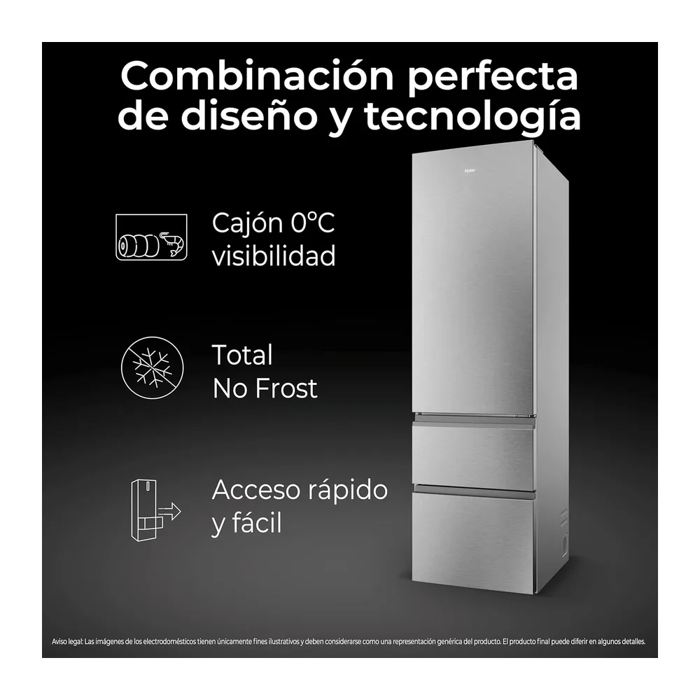 Haier 3D 60 HTR3620ENMG - Frigorífico Combi, Capacidad 414L, Cajones Direct Access, Circular AirFlow, Motor — 6