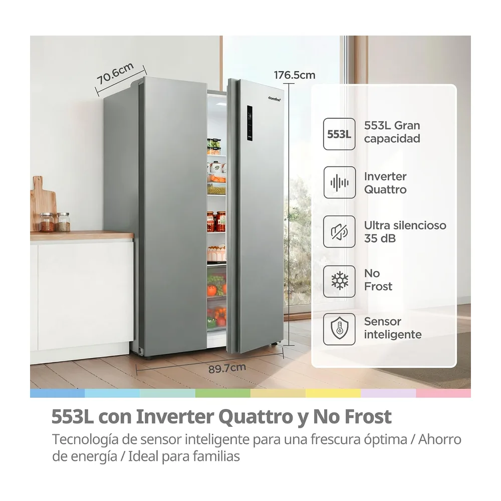 Comfee' 553 L Frigorífico Combinado, No-Frost+Multi-AirFlow, Side by Side [Clase de eficiencia energética E] — 2