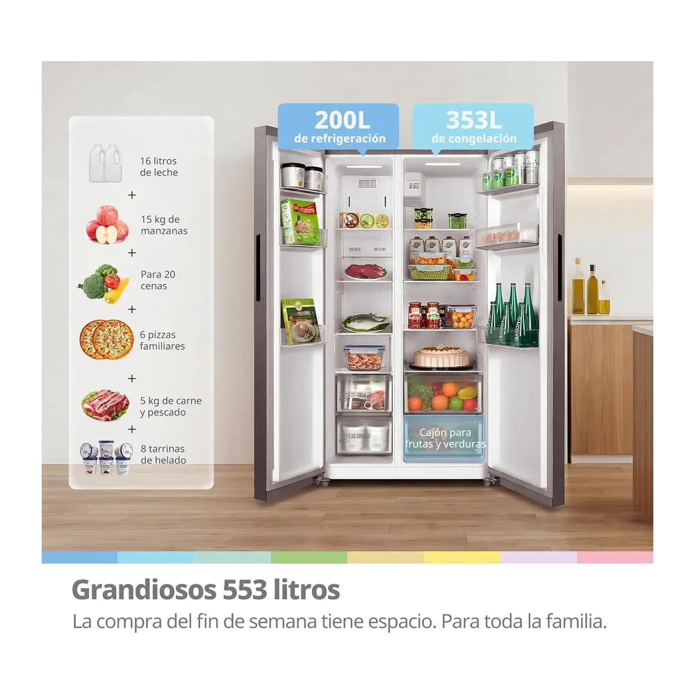Comfee' 553 L Frigorífico Combinado, No-Frost+Multi-AirFlow, Side by Side [Clase de eficiencia energética E] — 3