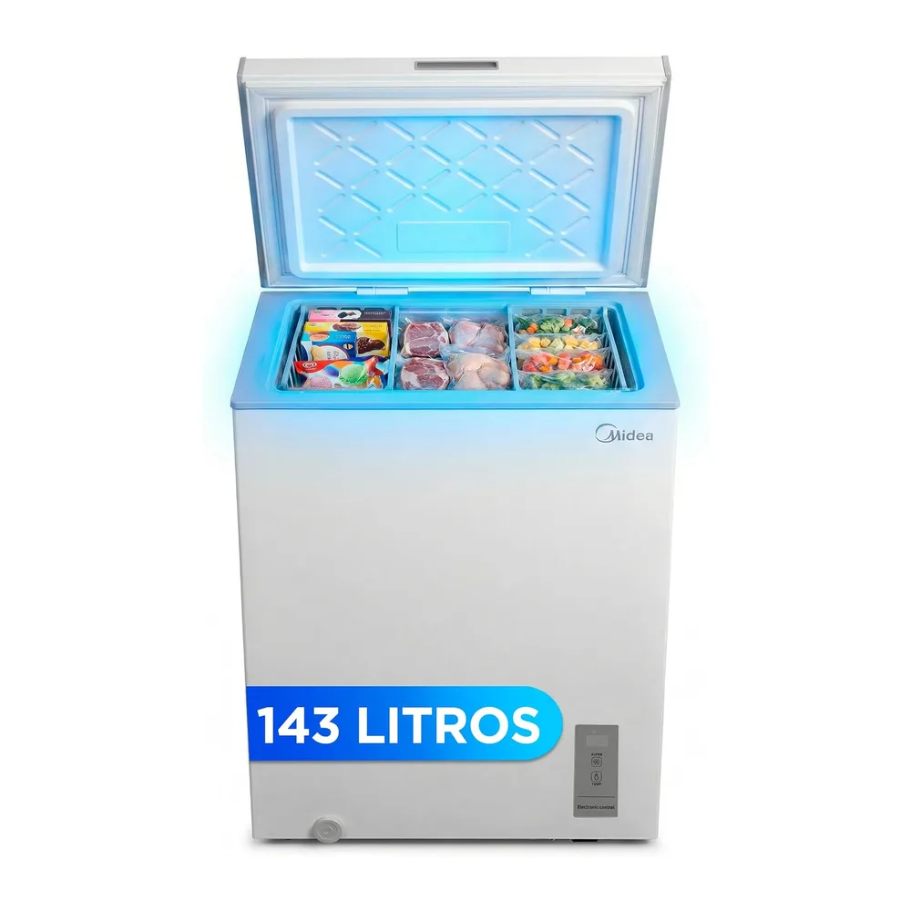 MIDEA Arcon Congelador Pequeño de 143L | Congelador Horizontal Convertible a Frigorífico con Motor Inverter,
