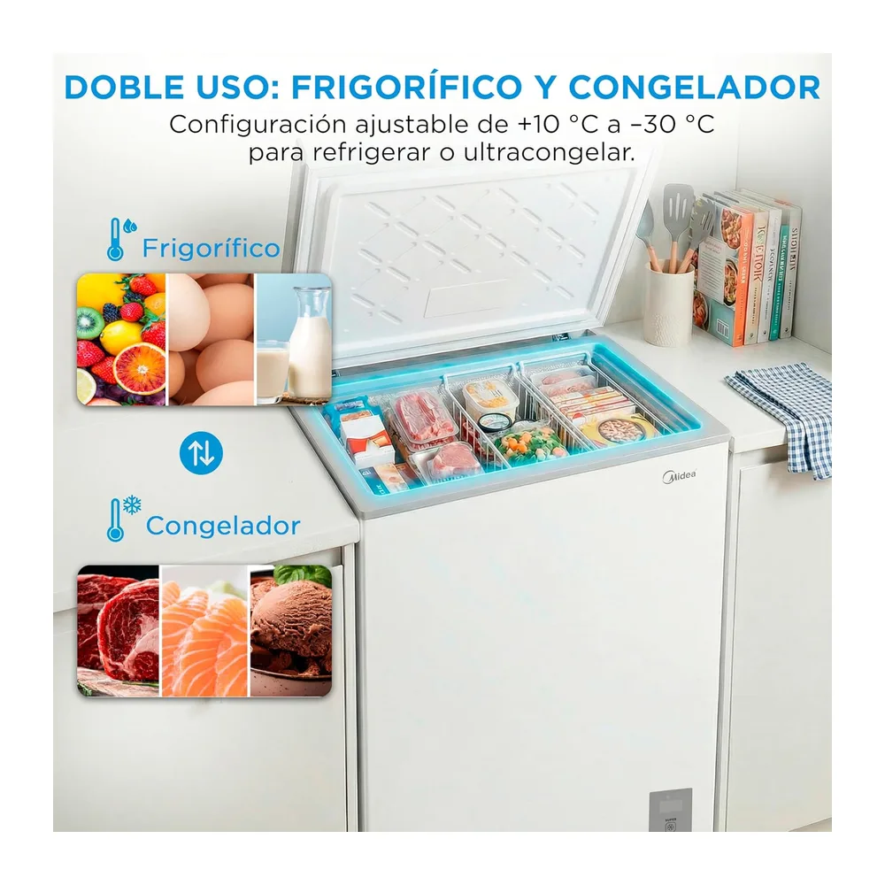 MIDEA Arcon Congelador Pequeño de 143L | Congelador Horizontal Convertible a Frigorífico con Motor Inverter, — 4