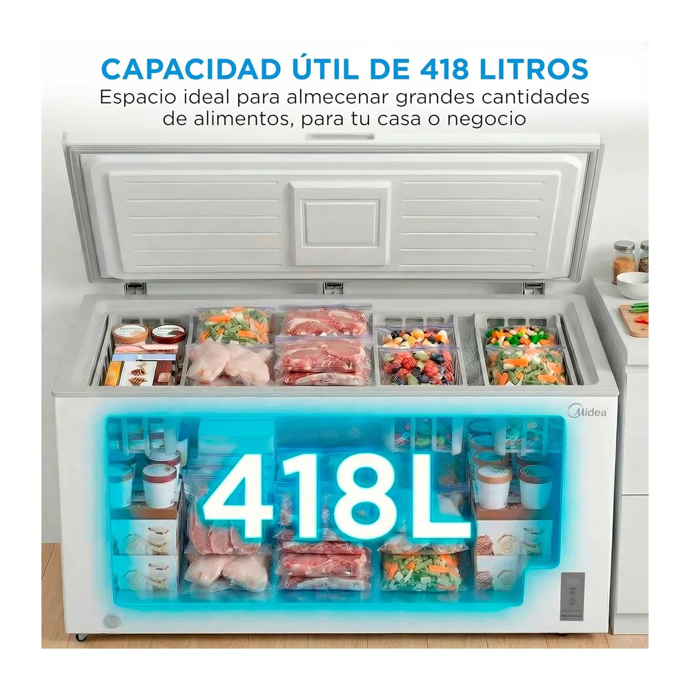 MIDEA Arcon Congelador Pequeño de 418L | Congelador Horizontal Convertible a Frigorífico con Motor Inverter, — 3