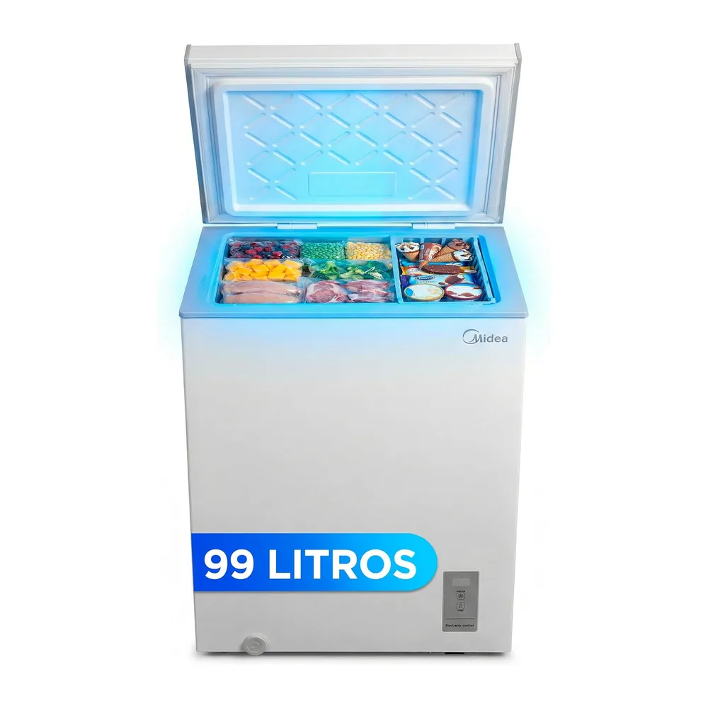 MIDEA Arcon Congelador Pequeño de 99L | Congelador Horizontal Convertible a Frigorífico con Motor Inverter,
