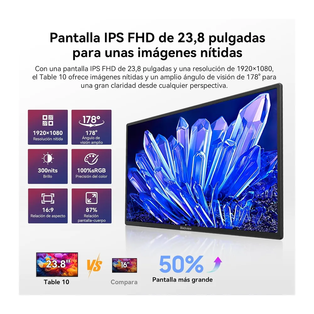 Blackview Portable Monitor, 23.8" 1080P FHD 100Hz, Monitor Gaming IPS, Soporte Ajustable Giratorio 90°, para — 2