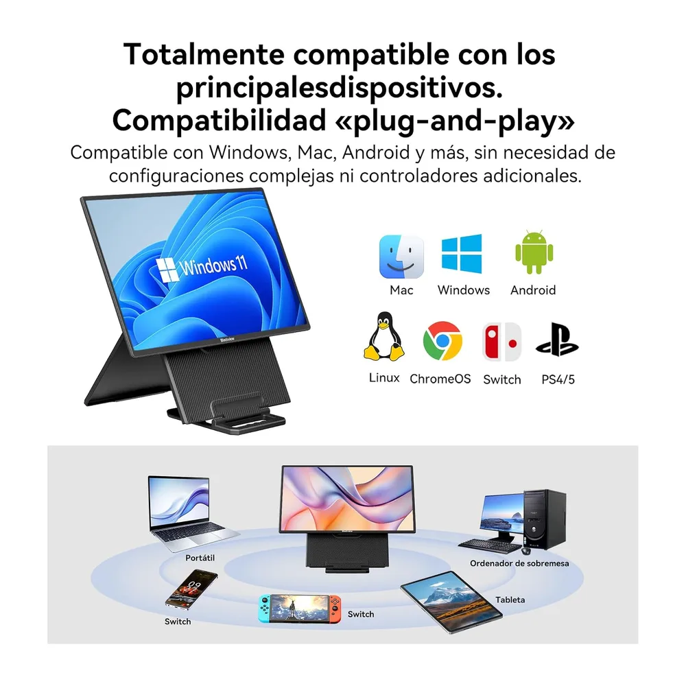 Blackview Portable Monitor, 23.8" 1080P FHD 100Hz, Monitor Gaming IPS, Soporte Ajustable Giratorio 90°, para — 5