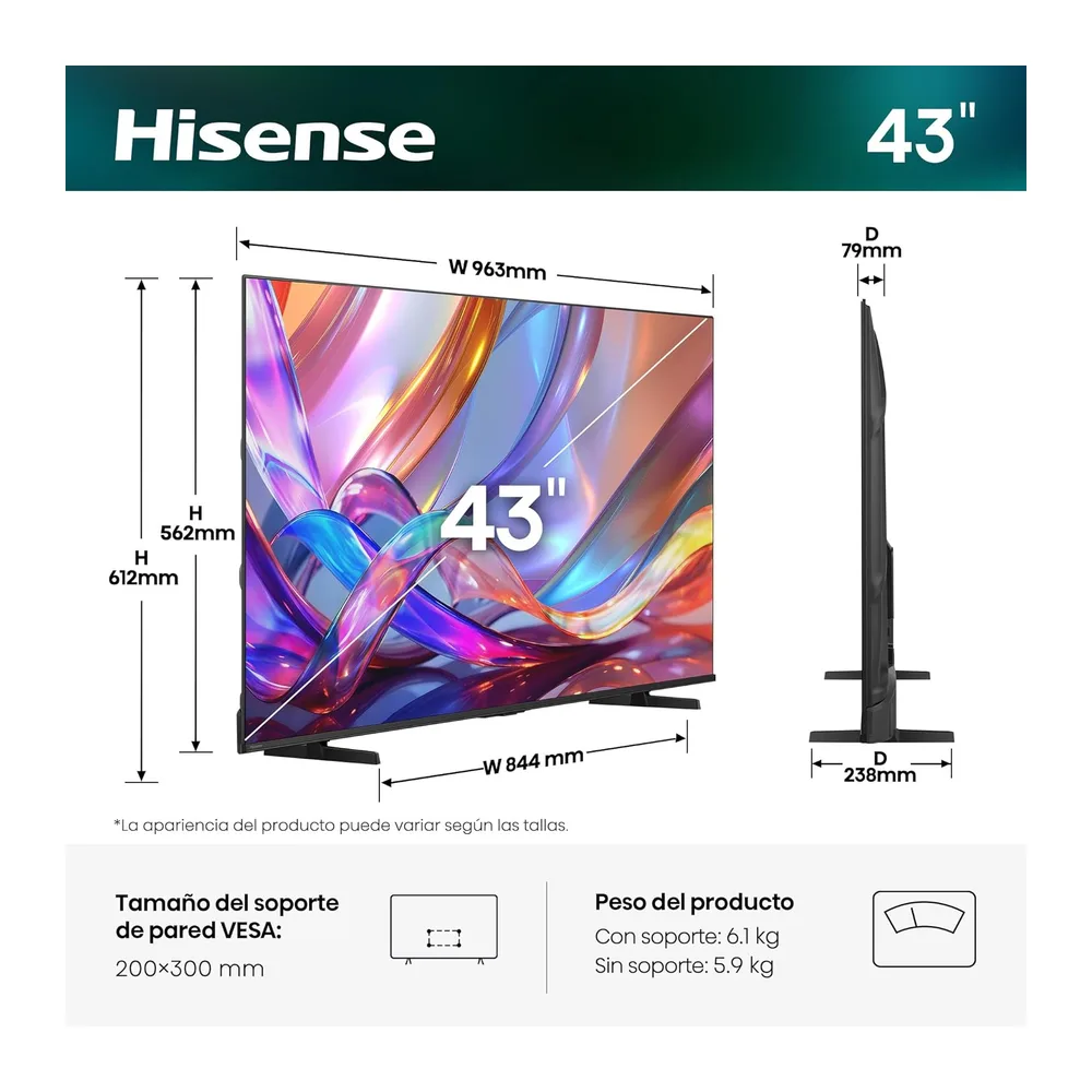 Hisense 43E7S - Hi-QLED Smart TV 43 Pulgadas, Hi-QLED Color, Dolby Vision.Atmos, Escalador IA 4K, Smooth — 2