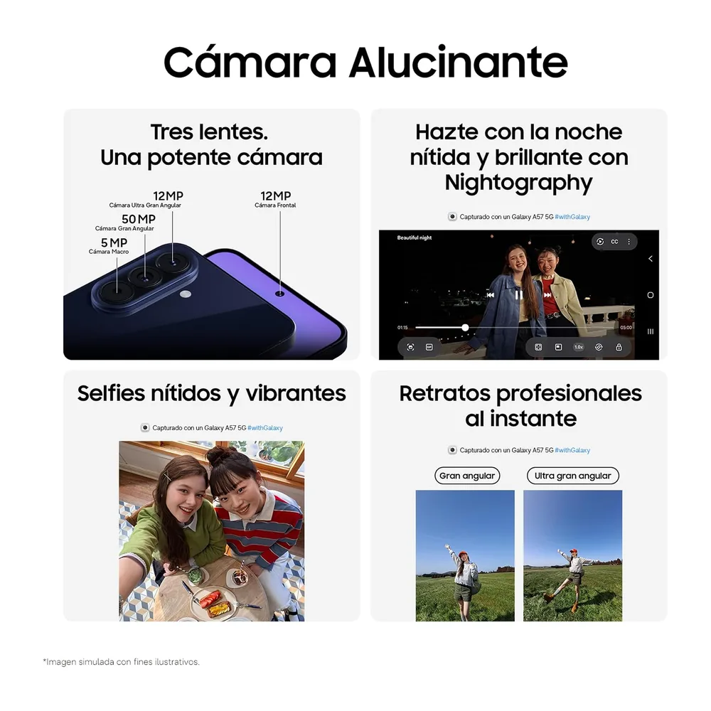 Samsung Galaxy A57 5G, 256GB, Móvil Fino con IA, 8GB, Gran Angular 50MP, Autonomía 2 Días, Batería 5000mAh, — 5