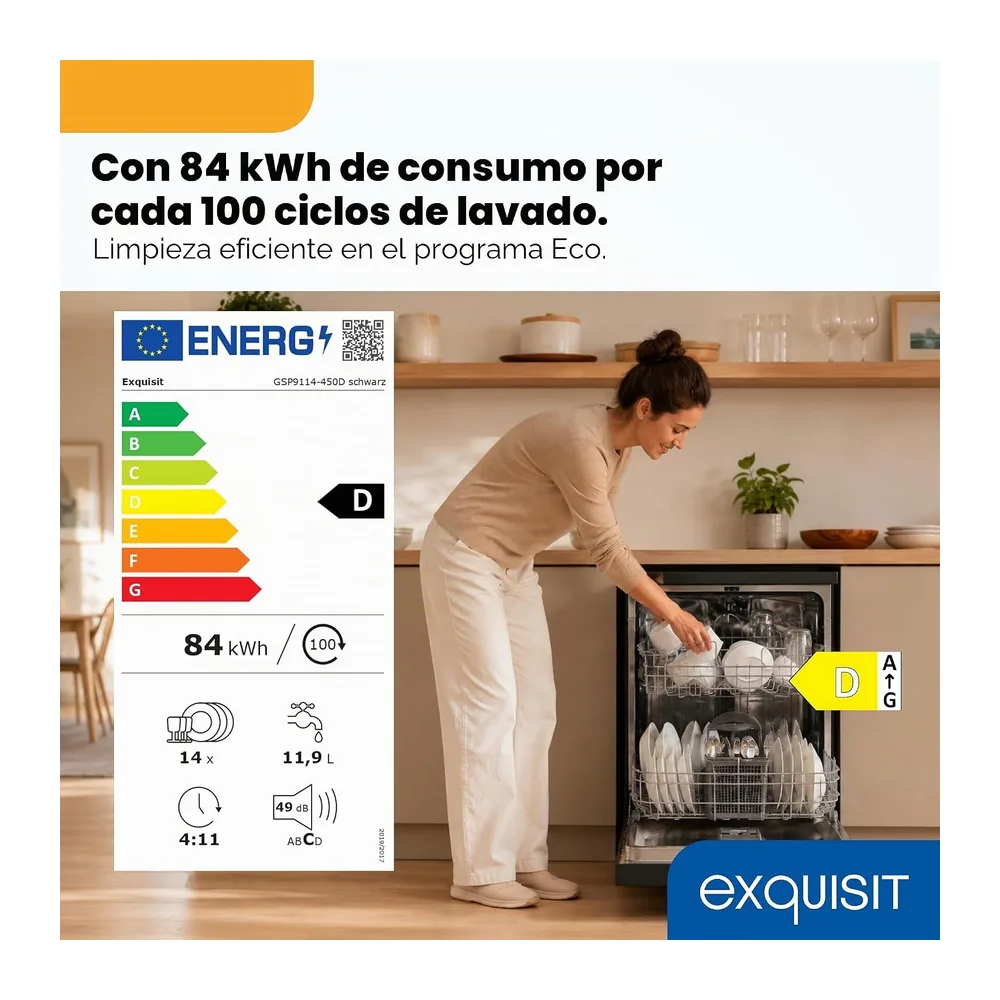 Lavavajillas 60 cm Exquisit GSP9114-450D Negro — 2