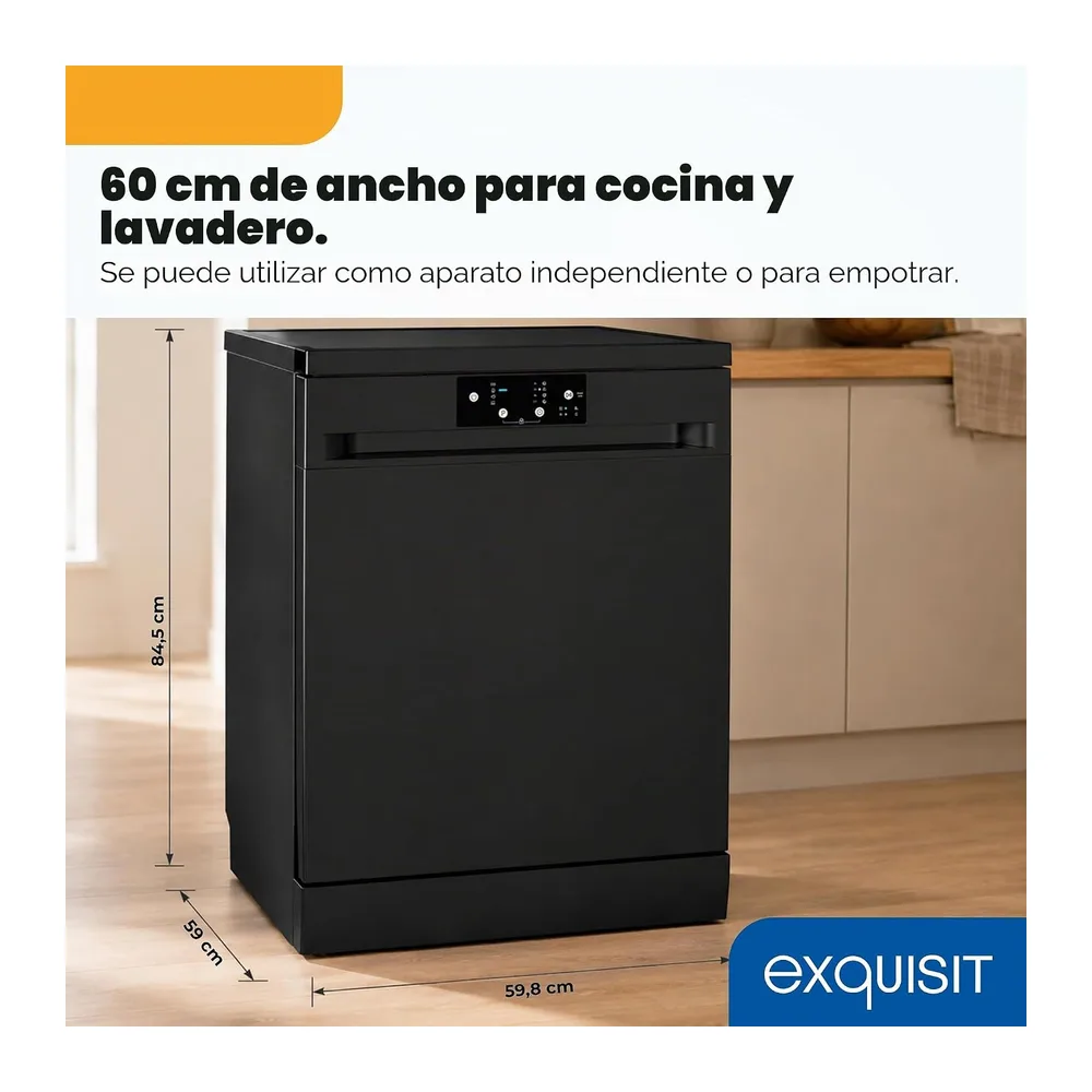 Lavavajillas 60 cm Exquisit GSP9114-450D Negro — 3