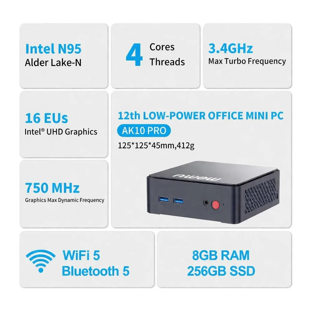 AWOW Mini PC con N100 (hasta 3,4 GHz), 16 GB DDR4 RAM, 512 GB SSD, Wi-11 Pro, 4K UHD, pantalla dual, WiFi 5, — 3