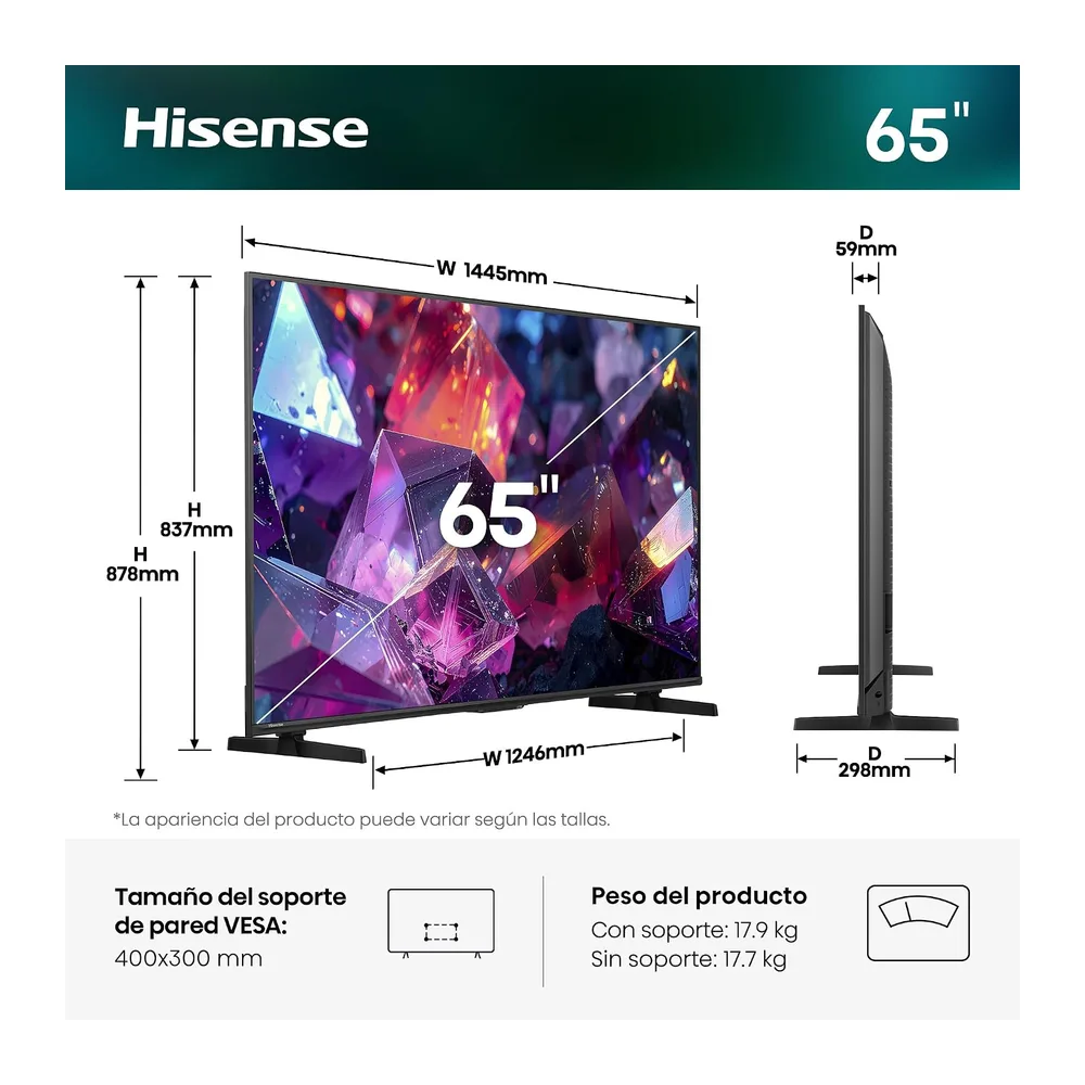 Hisense 65E7S Pro - Hi-QLED Smart TV 65 Pulgadas, Modo Juego 144 Hz Nativos, Hi-QLED Color, Dolby — 2