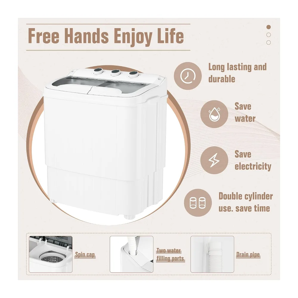 Greenvelly Lavadora portátil, combo de lavadora compacta de 16 libras y giratoria, lavadora semiautomática de — 6