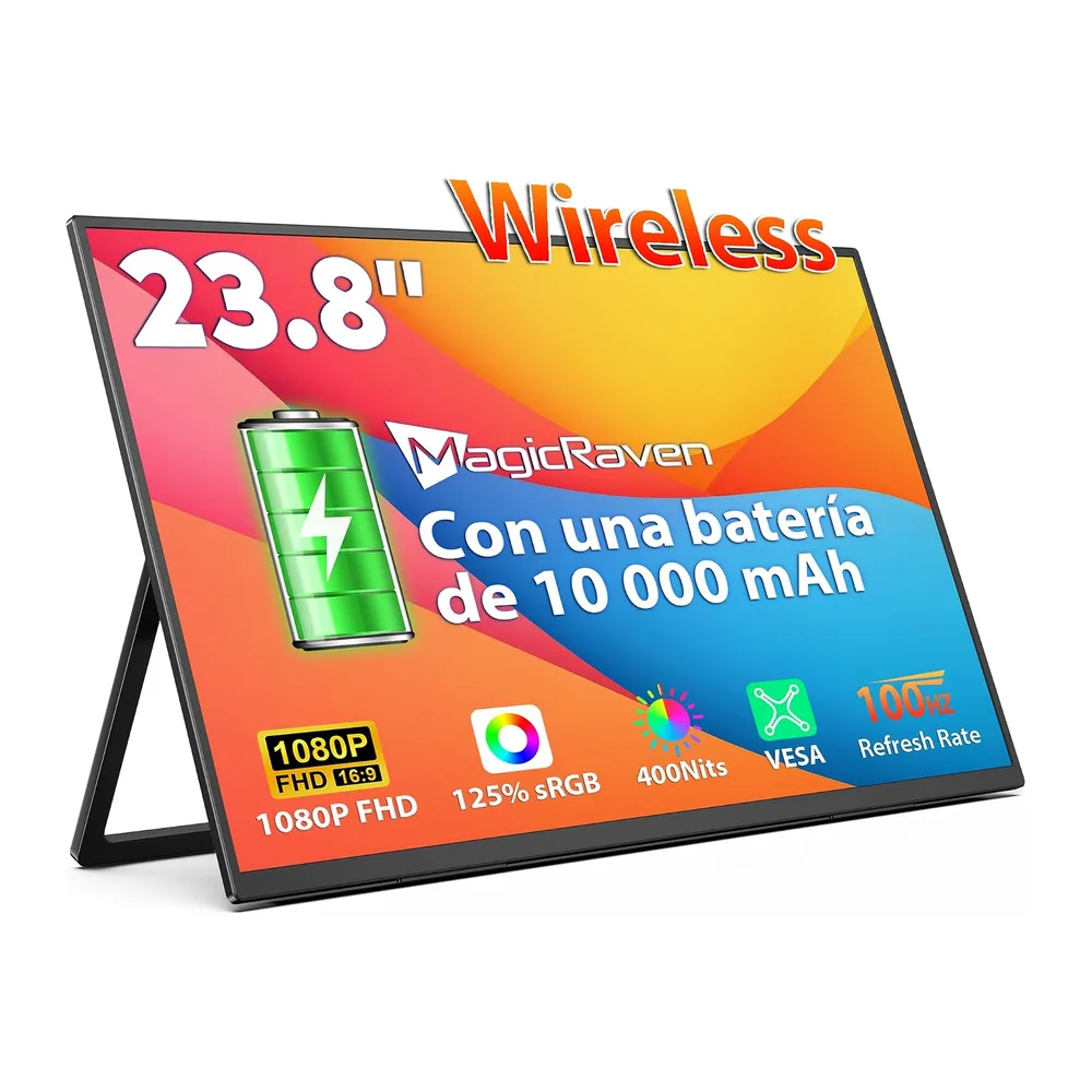MAGICRAVEN Wireless Monitor Portátil Pantalla Inalambrica 23,8 Pulgadas 1080P IPS Portable Monitor 125% sRGB