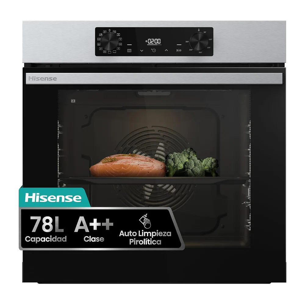 Hisense BI64216EPX - Horno Multifunción Pirolítico, Clase A++, 78L, Fondo 57cm, Guía Telescópica,