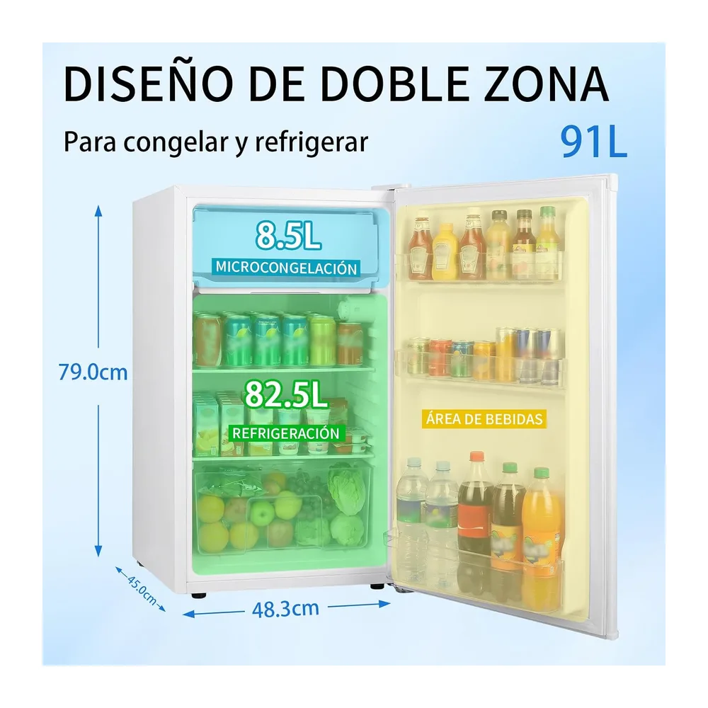 91L Mini Frigorífico, Frigorífico pequeño de una sola puerta, Dormitorio Frigorífico con 7 termostatos — 2