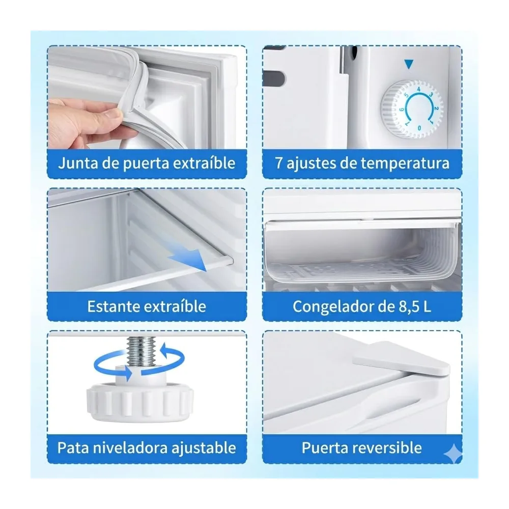 91L Mini Frigorífico, Frigorífico pequeño de una sola puerta, Dormitorio Frigorífico con 7 termostatos — 4