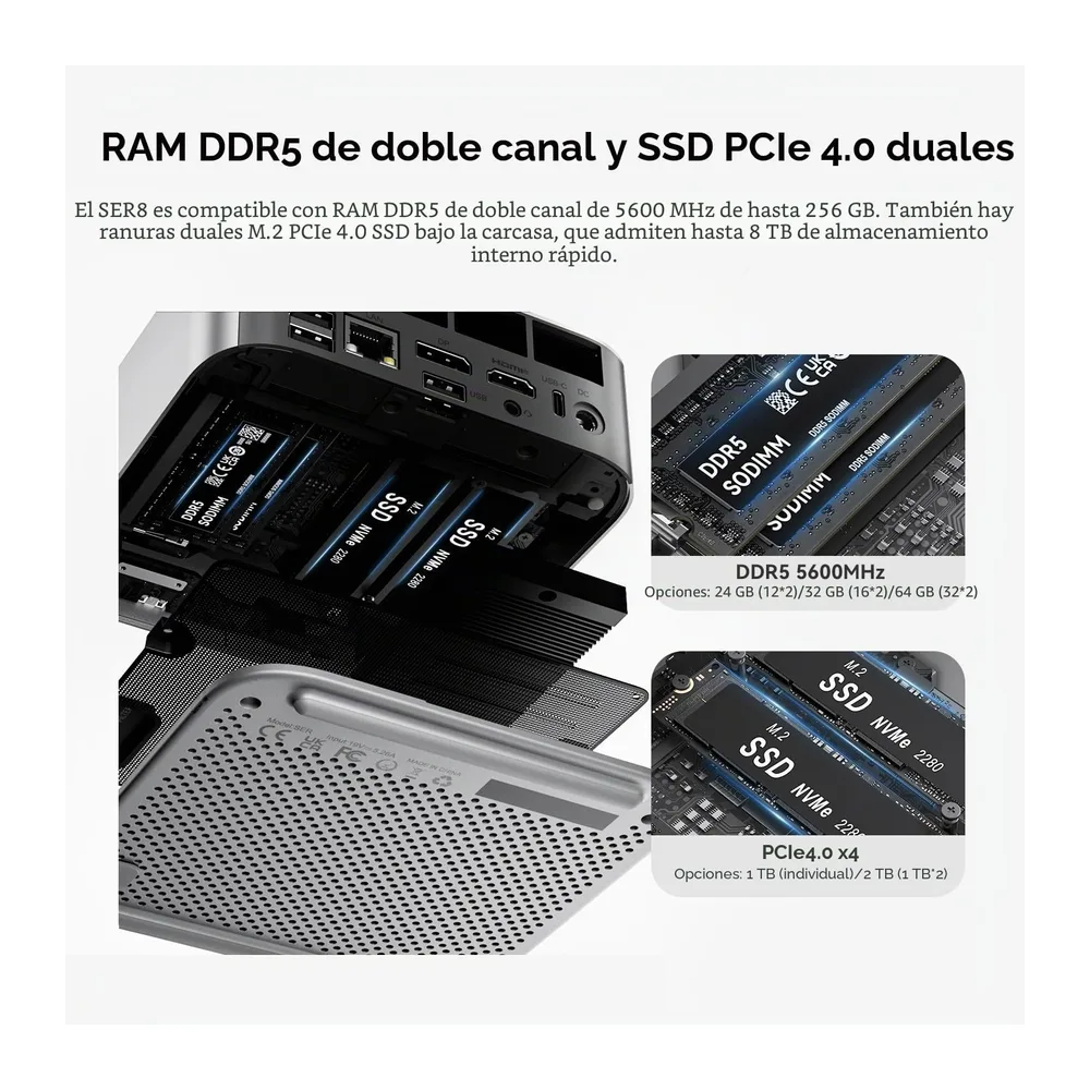 Beelink Mini PC SER8, AMD Ryzen 7 8745HS, 32 GB de RAM DDR5, SSD de 1 TB — 4