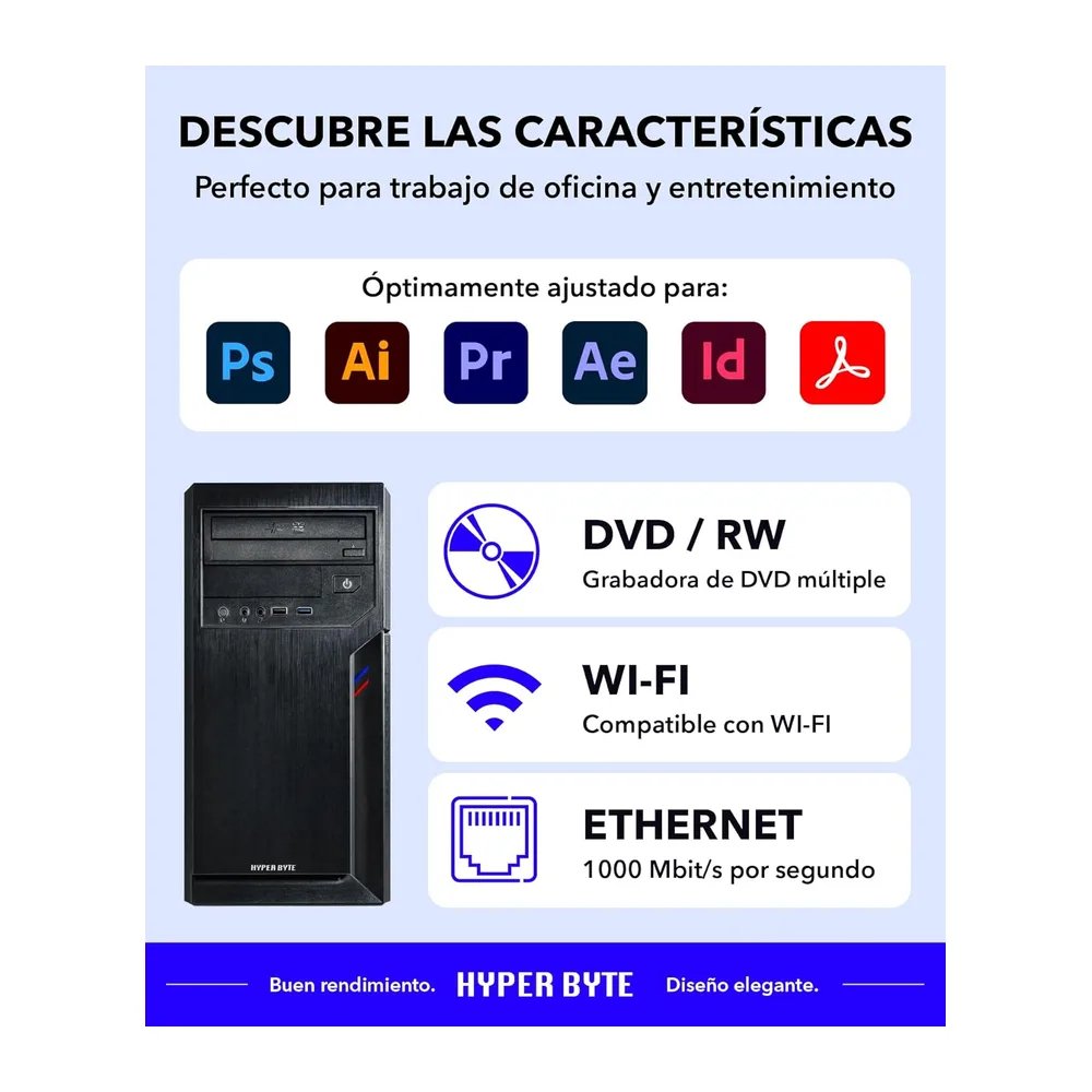 HYPER BYTE® Multi Office PC - Ordenador de Gama Alta con procesador Intel Core i3 a NVIDIA GT730 4,5 GHz - 8 — 3