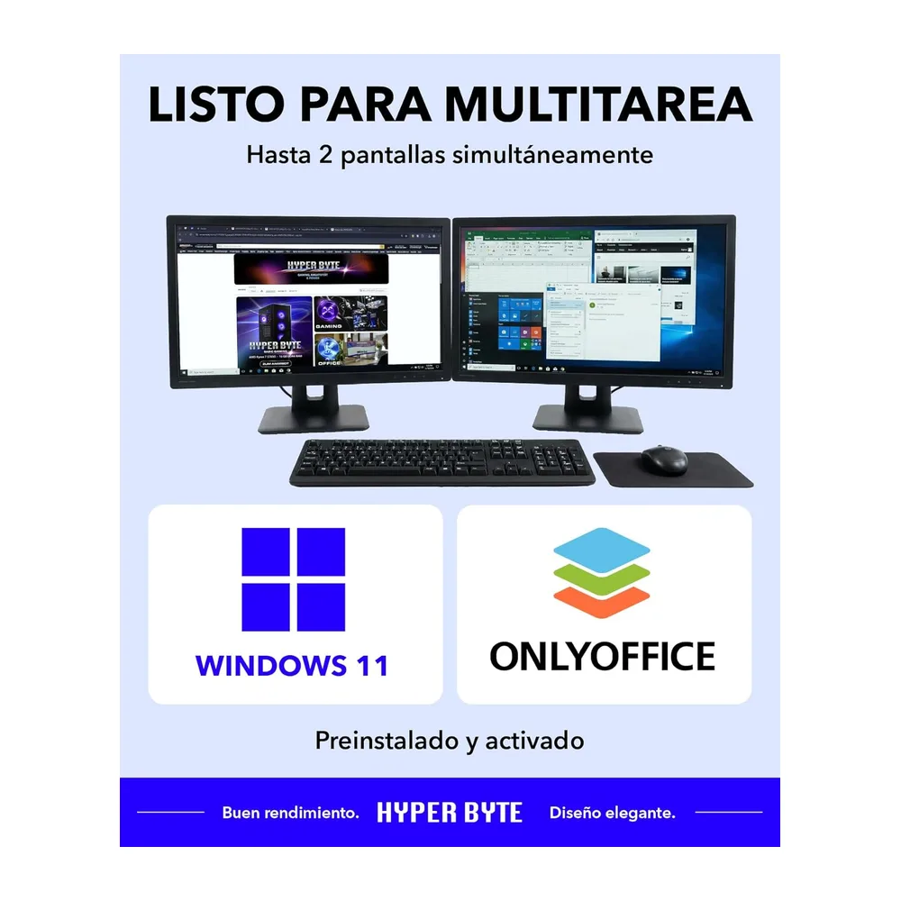 HYPER BYTE® Multi Office PC - Ordenador de Gama Alta con procesador Intel Core i3 a NVIDIA GT730 4,5 GHz - 8 — 4
