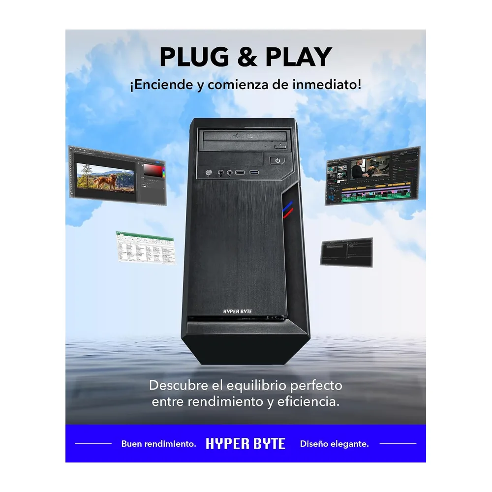 HYPER BYTE® Multi Office PC - Ordenador de Gama Alta con procesador Intel Core i3 a NVIDIA GT730 4,5 GHz - 8 — 5