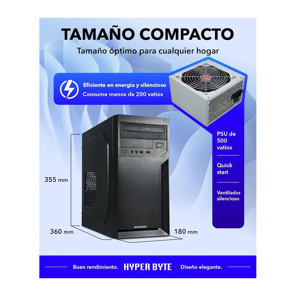 HYPER BYTE® Multi Office PC - Ordenador de Gama Alta con procesador Intel Core i3 a NVIDIA GT730 4,5 GHz - 8 — 6