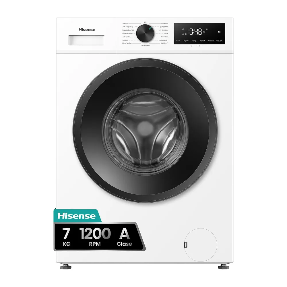 Hisense WF1I7022BWJ - Lavadora 7Kg, Clase A, Fondo 44cm, 1200 rpm, Lav. Power 49’ y Rápidos 30' y 15',