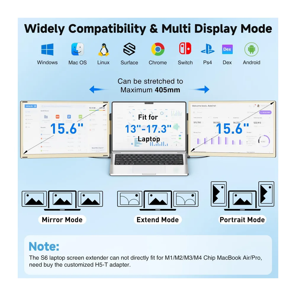 KEFEYA Monitor Portatil 15.6”, FHD 1080P Triple Monitor Portátil, Extensor Pantalla Portatil para de 13 a — 6