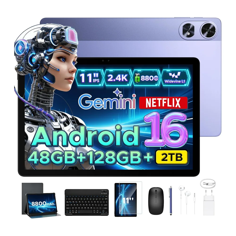 P11 Pro Tablet Android, Tablets 11 Pulgadas, 48GB RAM+128GB ROM, Tablets Android 16 con Gemini AI, 2.4K 90Hz,