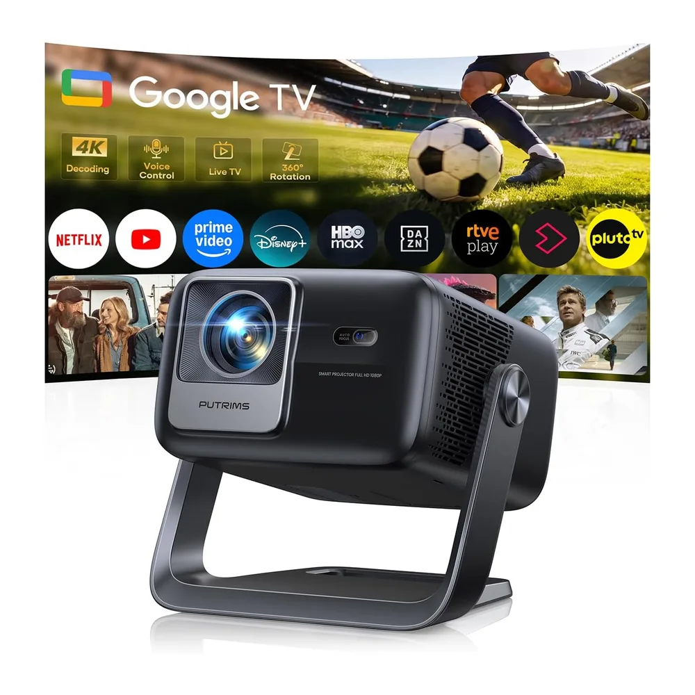 Proyector 4K【Google TV/30W Altavoz/360°Rotable】1200ANSI Proyector Portatil con oficial App,Voice