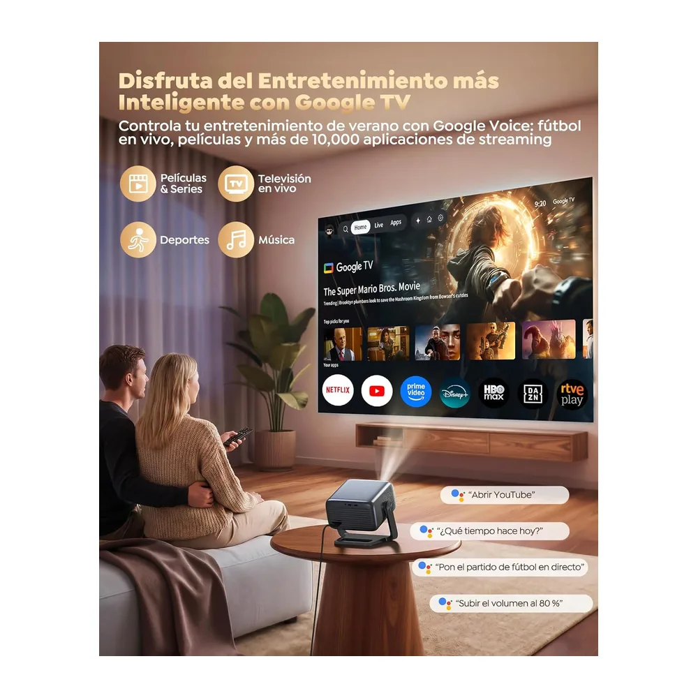 Proyector 4K【Google TV/30W Altavoz/360°Rotable】1200ANSI Proyector Portatil con oficial App,Voice — 2