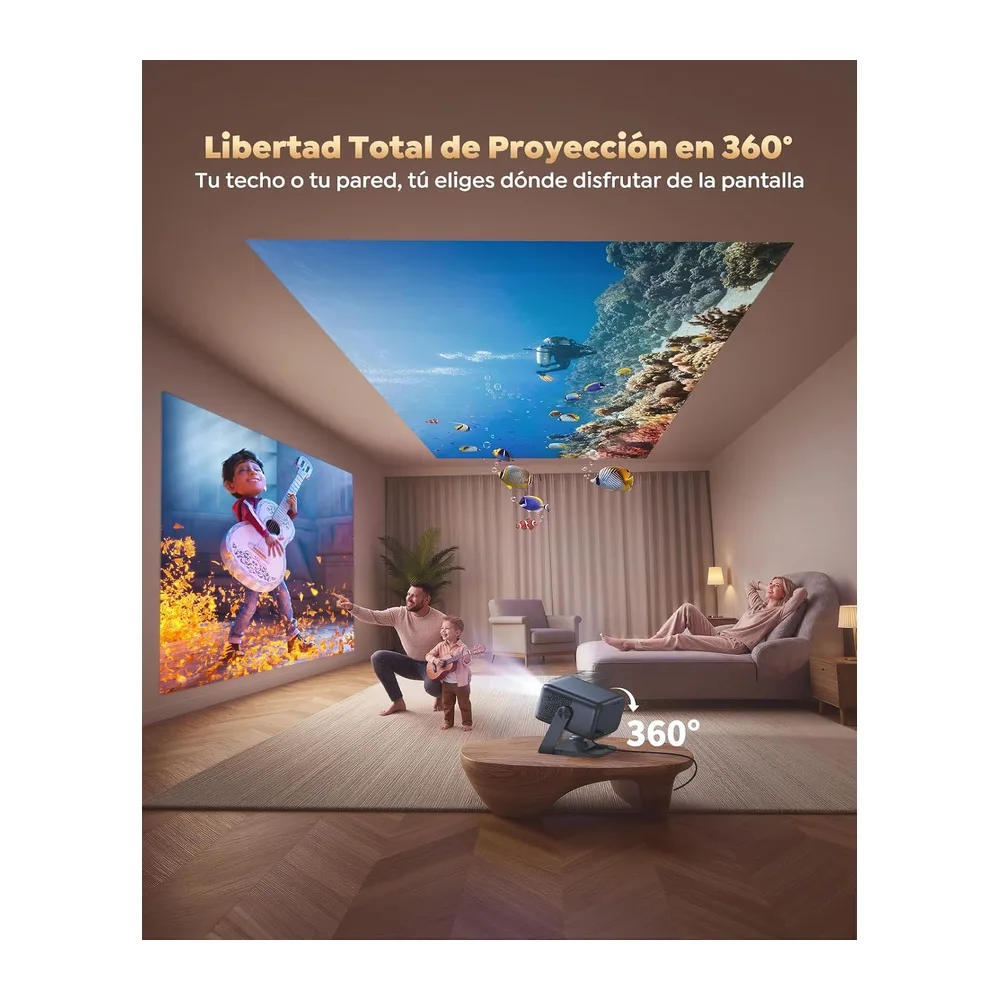 Proyector 4K【Google TV/30W Altavoz/360°Rotable】1200ANSI Proyector Portatil con oficial App,Voice — 3