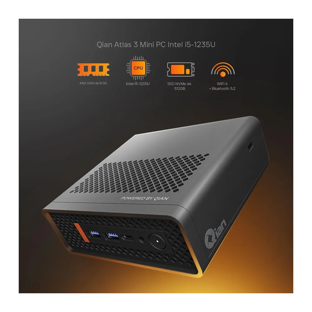 Qian Mini PC Atlas | Intel I5 1235U | GPU Intel Iris Xe Graphics | 16GB DDR4 2666MHz | 512GB SSD M2 | — 2
