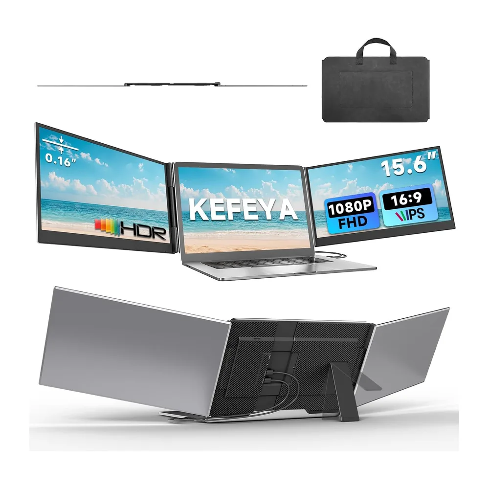 KEFEYA Monitor Portátil 15,6" 1080P FHD, Ultra Delgado HDR IPS Pantalla Portatil Extensible, Cuidado Ocular