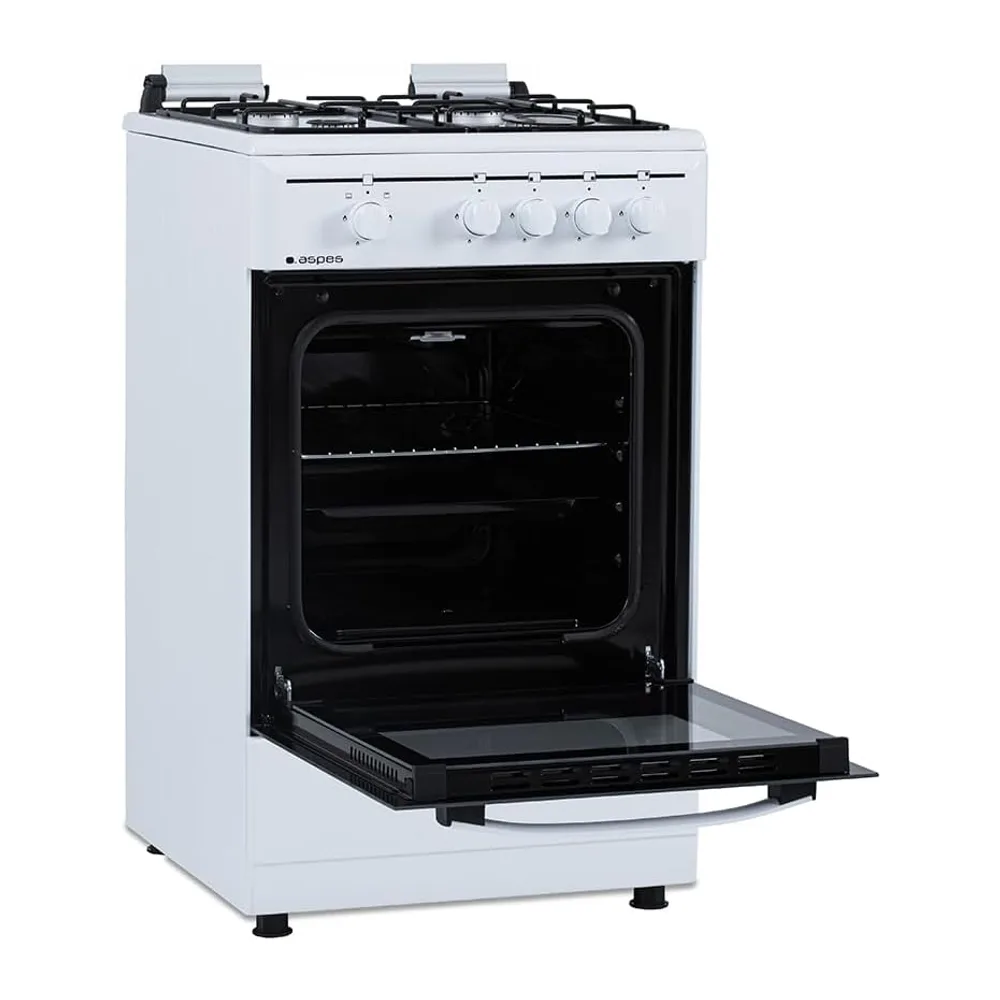 Aspes Cocina Gas Butano, 4 Zonas de Cocción, Horno 55L, Blanco, AKG4501. Control Manual, 2 Programas de — 2