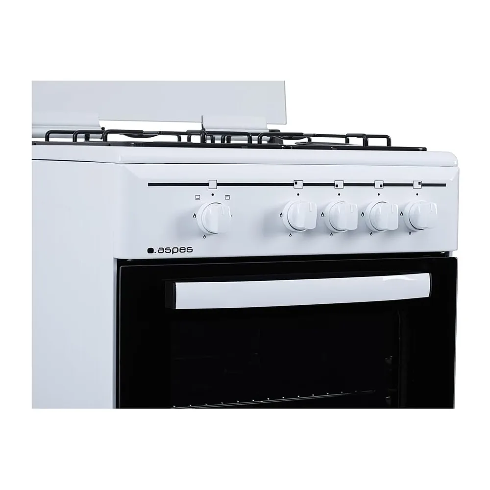 Aspes Cocina Gas Butano, 4 Zonas de Cocción, Horno 55L, Blanco, AKG4501. Control Manual, 2 Programas de — 3