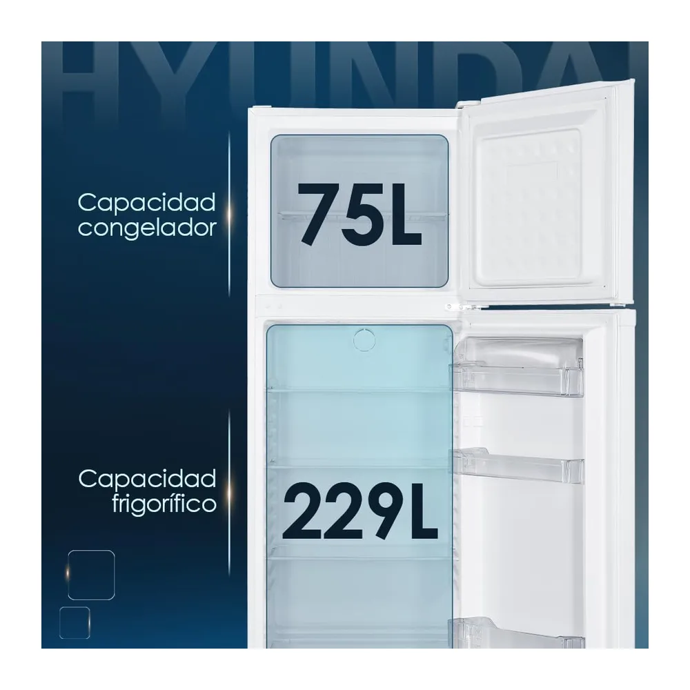 HYUNDAI Frigorífico Blanco, 2 Puertas, HFG17260VEW00, Capacidad 304 Litros, Tecnología Cíclica Ventilada, 40 — 2