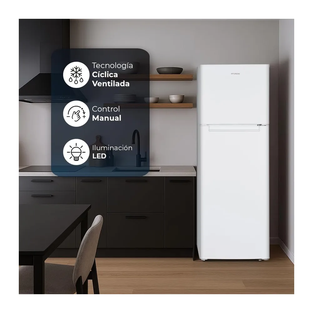 HYUNDAI Frigorífico Blanco, 2 Puertas, HFG17260VEW00, Capacidad 304 Litros, Tecnología Cíclica Ventilada, 40 — 4